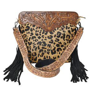 4559 Cowhide Leather Crossbody Bag | Western Fringe Shoulder Handbag